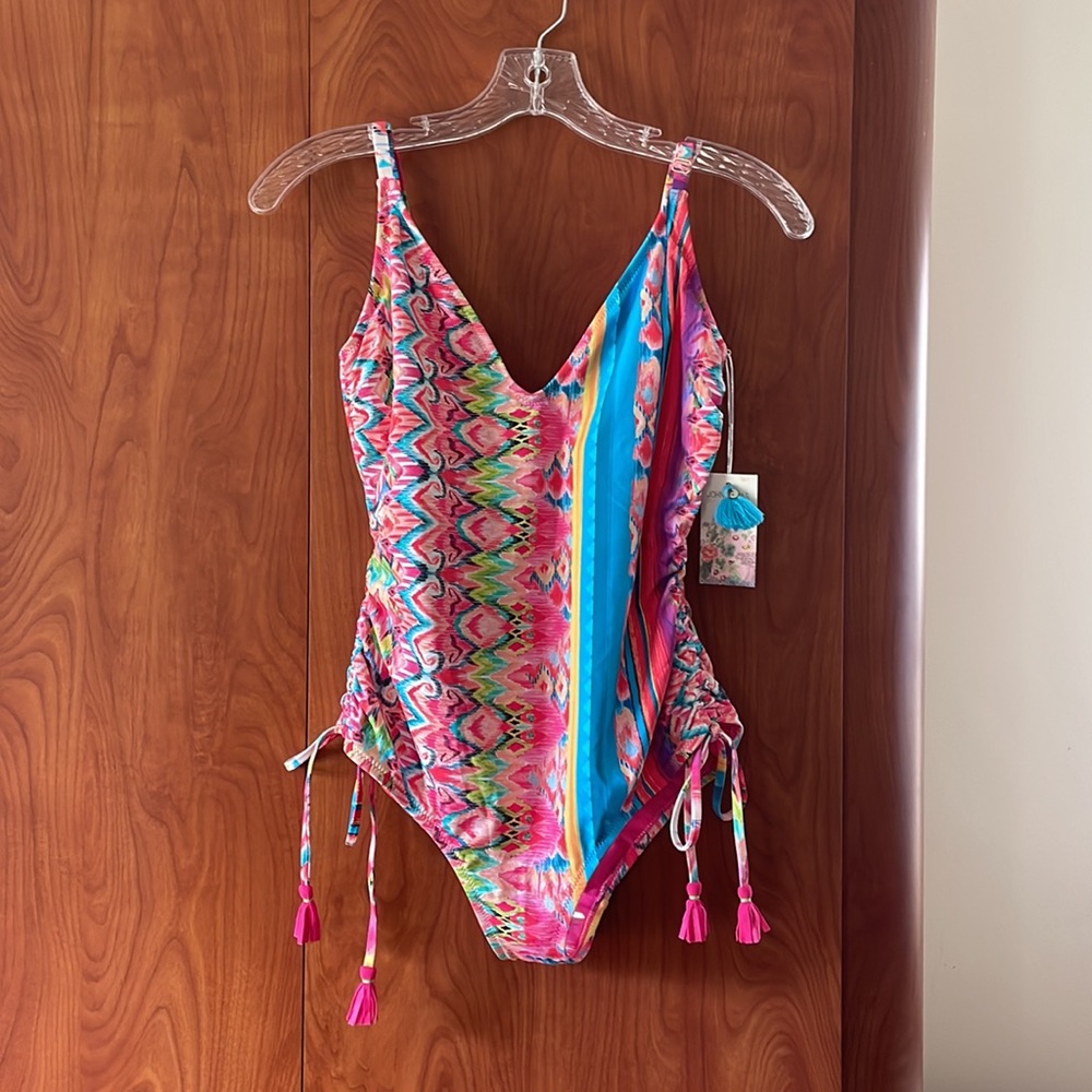 NWT,Johnny Was Francesca Cinch Side One Piece Swimsuit in beautiful Multicolor